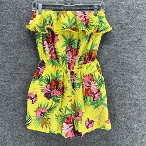 Chelsea Jumpsuit Women S Small Yellow Floral Strapless Shorts Pockets Rayon